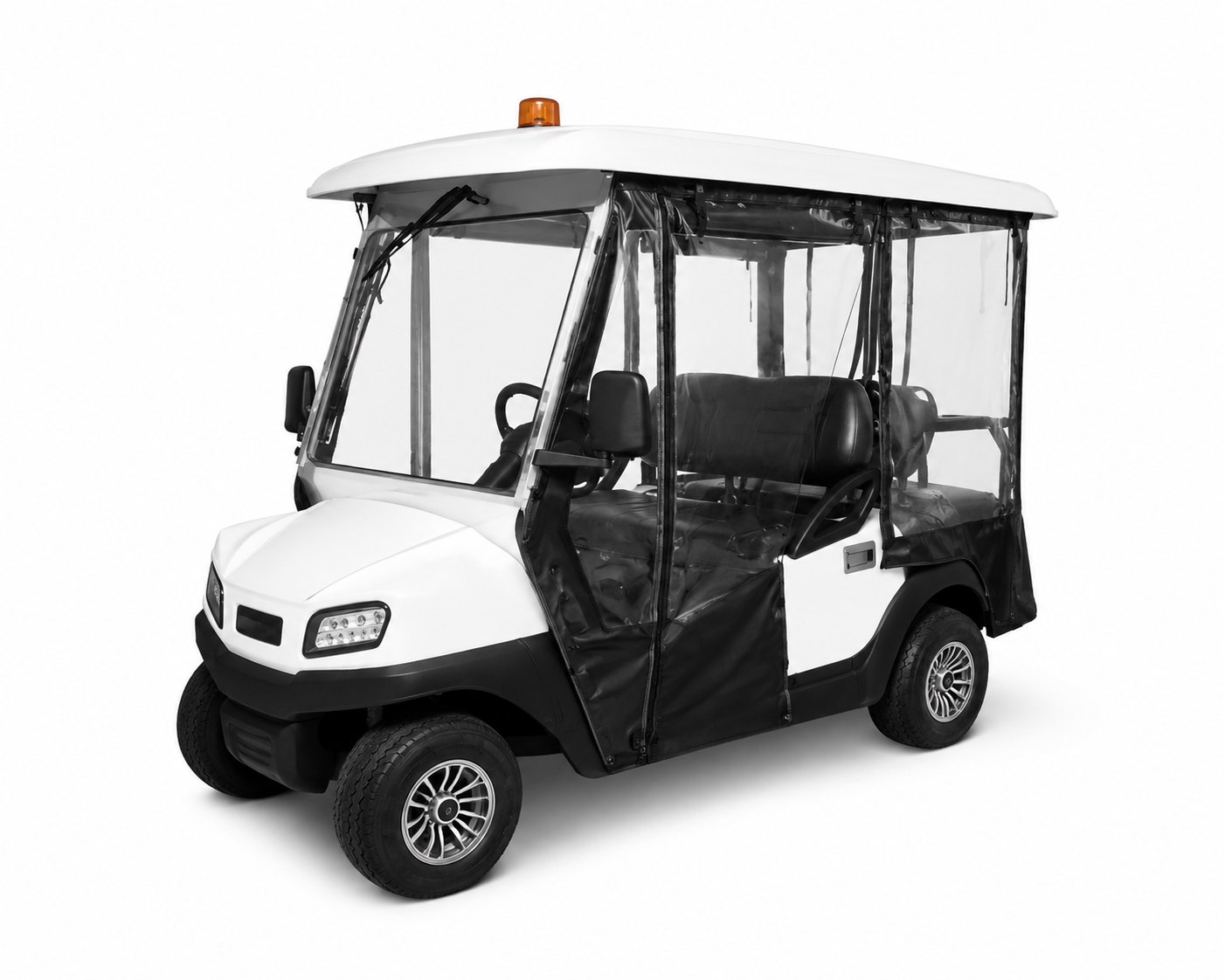 little white buggy with rain protecter